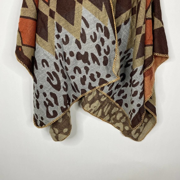 NEW Boho Diamond Cheetah Ruana Oversized Open Wrap Poncho Blanket Scarf - Picture 4 of 8